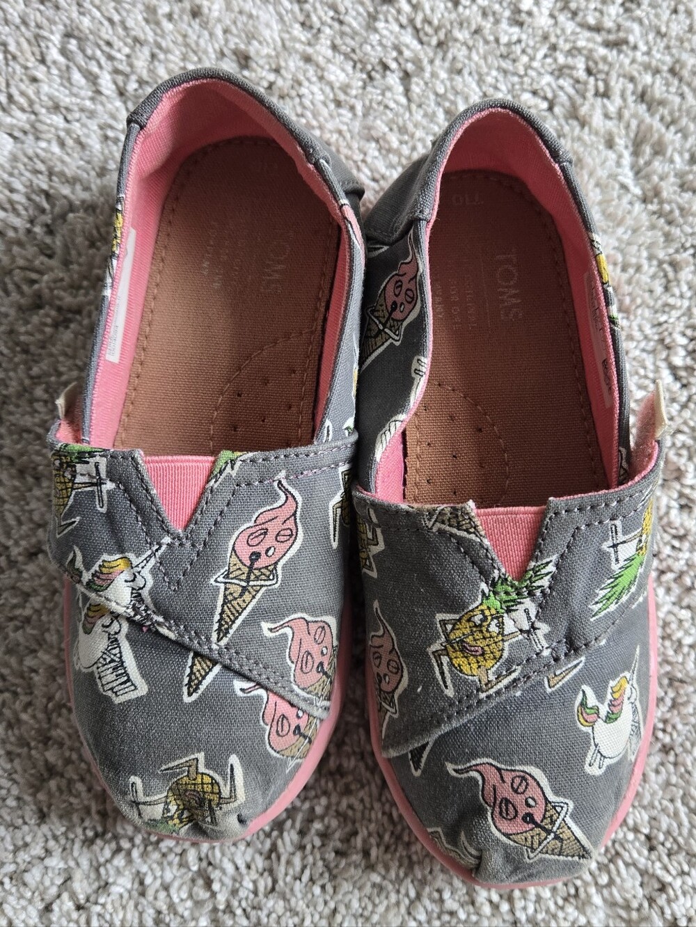 Toddler Size 10- Toms Slides- Unicorn, Ice Cream, Pineapple